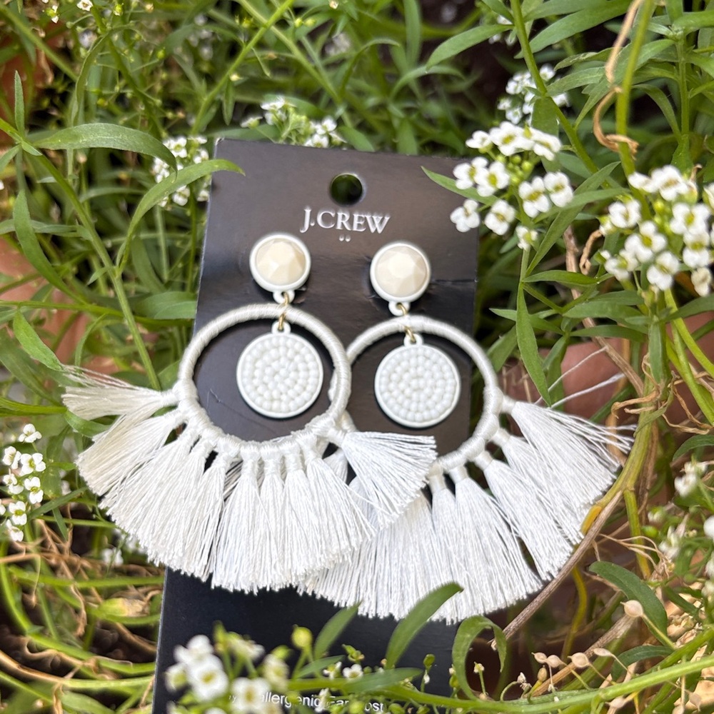 J. Crew white Ivory tassel Fringe Earrings NEW